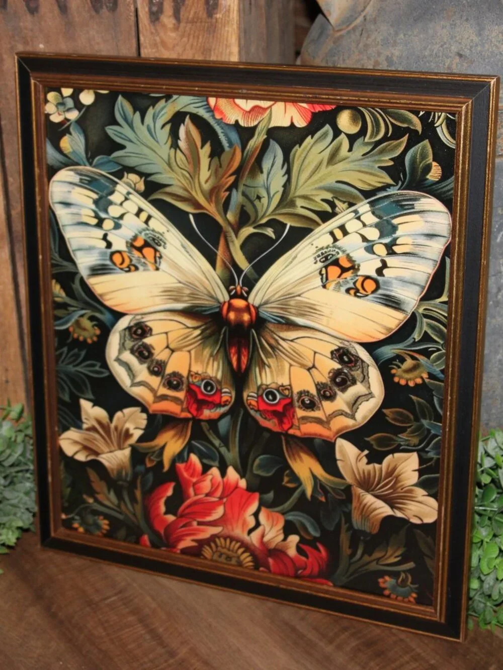 Eclectic Dark Moody BOHO Farmhouse Butterfly & Floral Wall Decor Picture